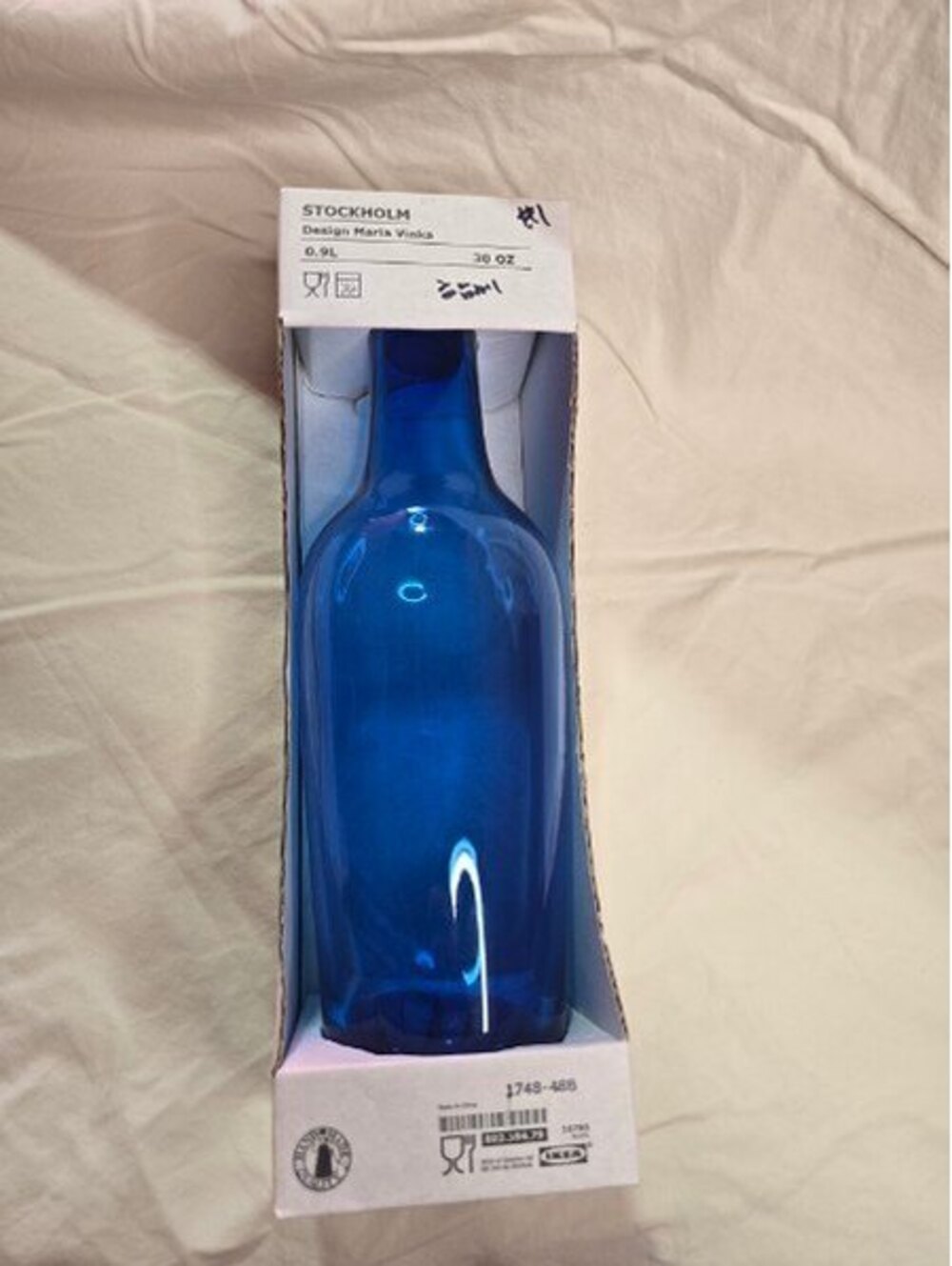 Discontinued IKEA STOCKHOLM Blue Glass Carafe 1 Liter Design Maria Vinka